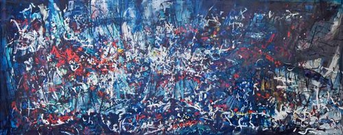 Nicht nur mit dem Glasfenster im Treppenhaus des Sozialamtes ist Hans Kaiser im Kreishaus vertreten. Im ersten Stock des Kreishauses hängt das mit den Maßen fünf mal zwei Metern größte Gemälde Kaisers. Foto: Kreis Soest/Weinstock Nicht nur mit dem Glasfenster im Treppenhaus des Sozialamtes ist Hans Kaiser im Kreishaus vertreten. Im ersten Stock des Kreishauses hängt das mit den Maßen fünf mal zwei Metern größte Gemälde Kaisers. Es trägt, in Anspielung auf den Hellweg, den Titel „Die große Straße“. Der Künstler malte es im und für das Finanzamt von Münster im Jahr 1965. Es ist im Stil des Informel gemalt, der für Kaiser typisch ist und entstand in einer seiner besten Schaffensperioden. Das Bild wurde 2007 als Dauerleihgabe des Landes NRW nach Soest überführt. Foto: Kreis Soest/Weinstock