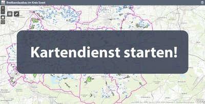 Ein Icon. Im Hintergrund ist ein Kartendienst zu sehen, im Vordergrund steht "Kartendienst starten". Wenn das Icon angewählt wird, öffnet sich ein neuer Tab und der Kartendienst öffnet sich.