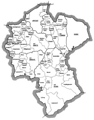Der Kreis Lippstadt mit seinen 60 Städten und Gemeinden vor der gemeindlichen Neugliederung 1975. Foto: Kreisarchiv Soest, K 01 Nr. 4705.