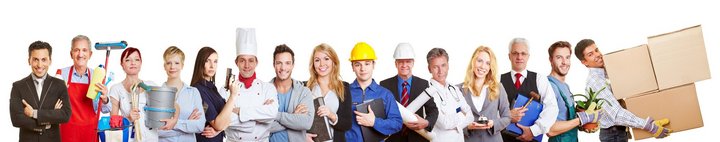 Rund 15 Menschen mit unterschiedlichen Berufen stehen nebeneinander. Foto: © Robert Kneschke/Fotolia