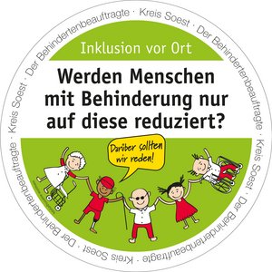 Bierdeckel mit der Aufschrift: Werden Menschen mit Behinderung nur auf diese reduziert? Bierdeckel-Aktion "Inklusion vor Ort" - Der Behindertenbeauftragte Kreis Soest. Grafik: Kreis Soest
