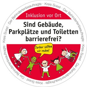 Bierdeckel mit der Aufschrift: Sind Gebäude, Parkplätze und Toiletten barrierefrei?