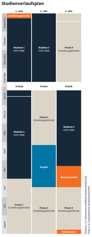 Das Bild zeigt den Studienverlaufsplan für diesen Studiengang. Quelle: HSPV NRW