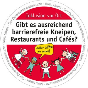 Bierdeckel mit der Aufschrift: Gibt es ausreichend barrierefreie Kneipen, Restaurants und Cafés? Bierdeckel-Aktion "Inklusion vor Ort" - Der Behindertenbeauftragte Kreis Soest. Grafik: Kreis Soest