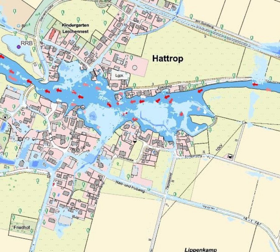 Screenshot aus der Karte zum Thema Gewässerrelevante Fachdaten. © 2023 Kreis Soest / © GeoBasis-DE / © Bundesamt für Kartographie und Geodäsie (BKG) 2023