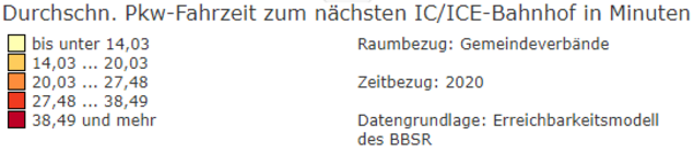 Legende zur Karte Erreichbarkeit von IC EC ICE-Bahnhöfen
