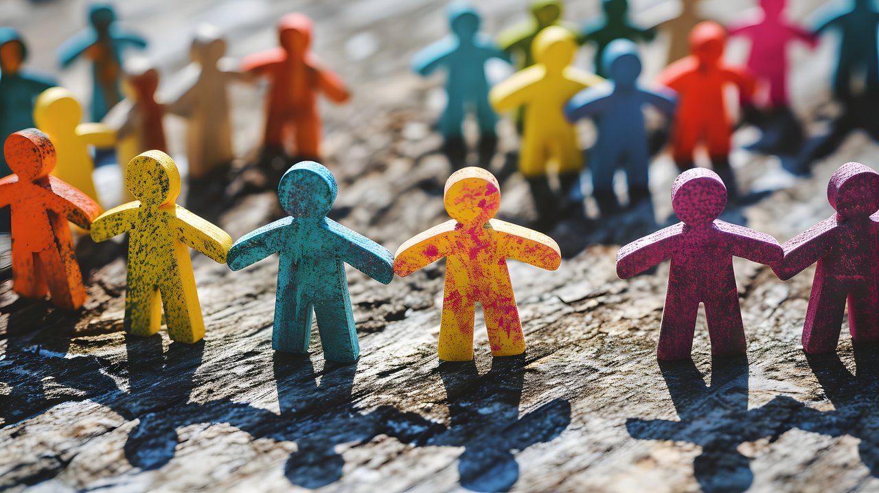 Farbige Holzmännchen, die sich an der Hand fassen und im Kreis stehen. Foto: Augusto/stock.adobe.com
