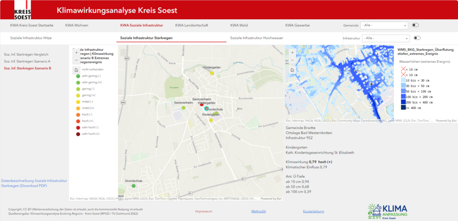 Screenshot aus der Klimarisikokarte zum Thema Starkregen. Shot: Kreis Soest