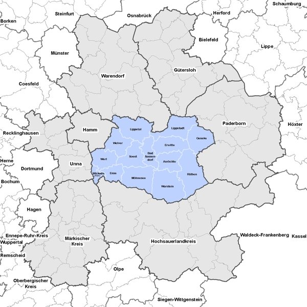 Geografische Nachbarn vom Kreis Soest