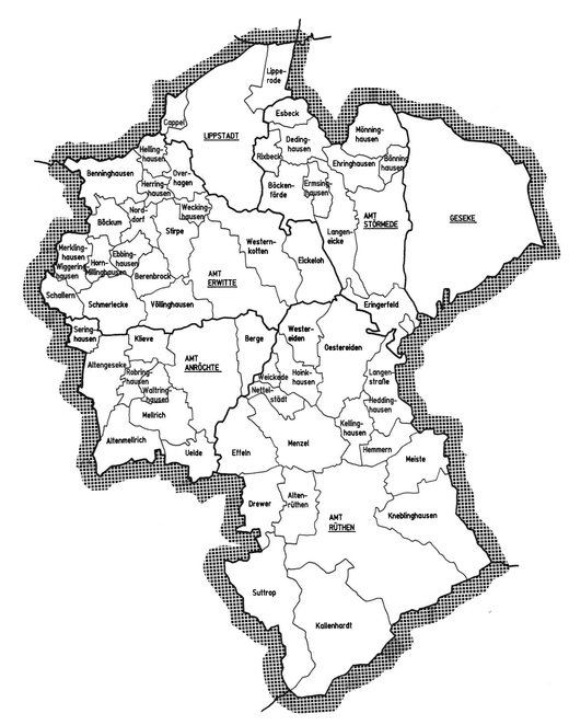 So sah der frühere Kreis Lippstadt aus, bevor er 1975 aufgelöst wurde. Karte: Kreisarchiv