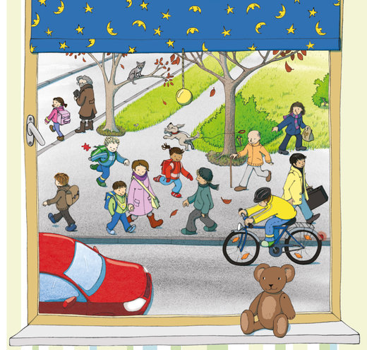 Hier gibt es keinen Nebel. Du kannst alle Menschen auf der Straße gut sehen, oder?