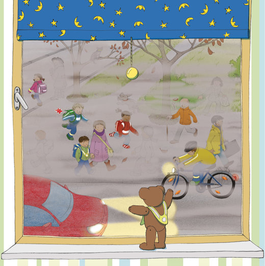 Jetzt schaue durch das gleiche Fenster, wenn es nebelig und dunkel ist. Du kannst bestimmt nicht mehr alle Menschen leicht erkennen, oder? Damit Dir nicht das gleiche passiert, solltest Du bunte Kleidung tragen. Außerdem gibt es einige Gegenstände, die Du immer bei Dir haben solltest. Schaue Dir einmal das nächste Bild an! Welche Gegenstände helfen Dir dabei, gesehen zu werden?